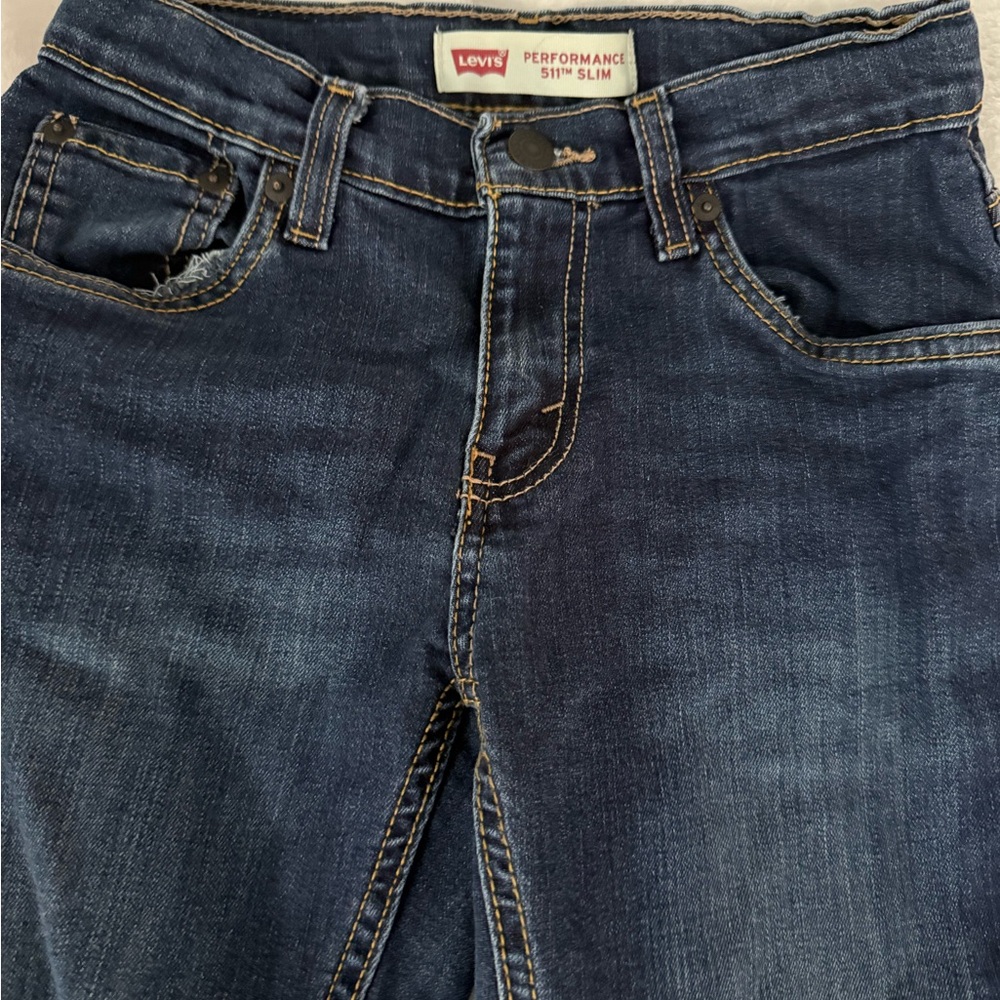 Levi’s Performance 511 Slim Dark Denim Adj Waist Jeans 12 Regular Boys - Picture 3 of 7